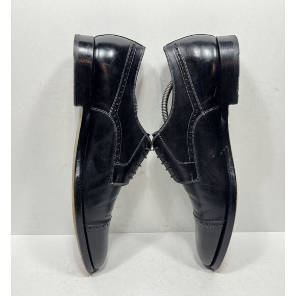 Santoni Derby Shoes Men Sz 11 US Black Leather Cap Toe Brogue Dress Oxford Italy - Picture 5 of 8